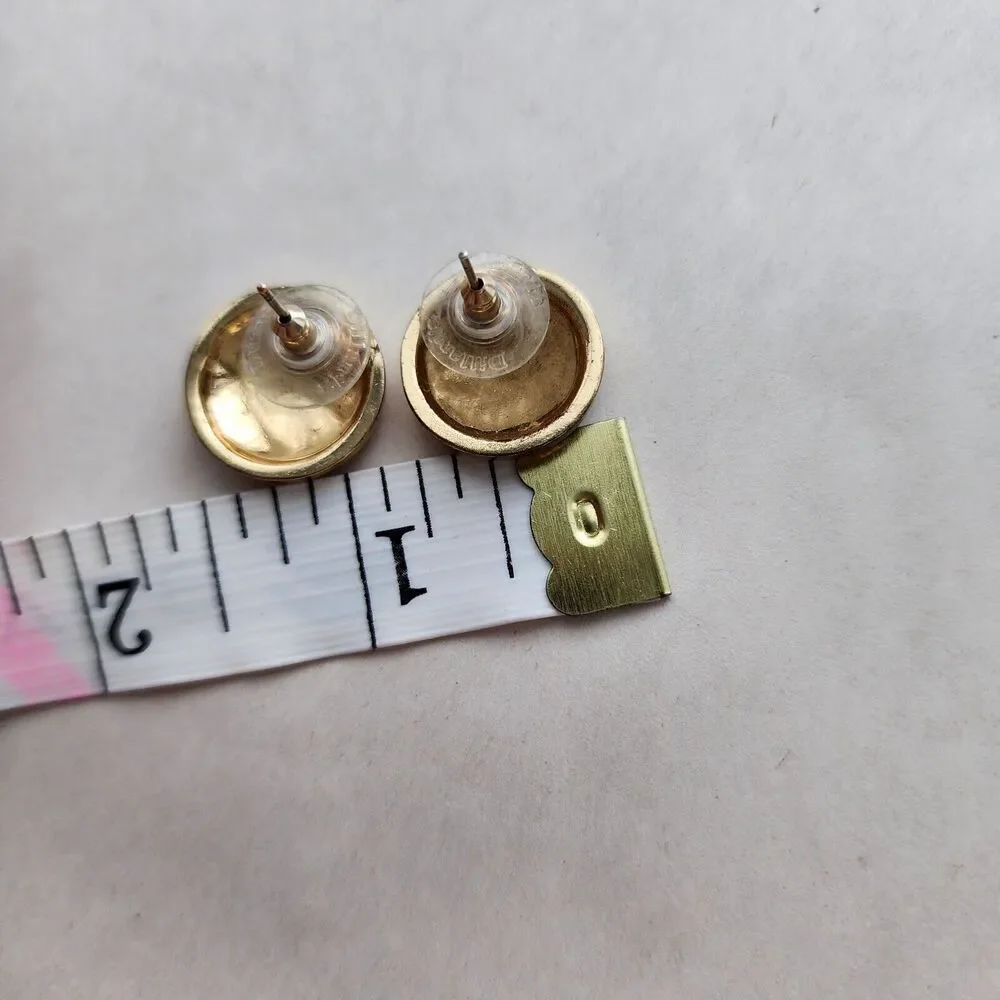 Dillards Vintage Gold Round Button Blue Inlay Post Back Earrings 925 Stamped‎